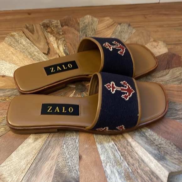 Zalo Needlepoint Anchor leather slide sandals size 7 - Picture 5 of 8